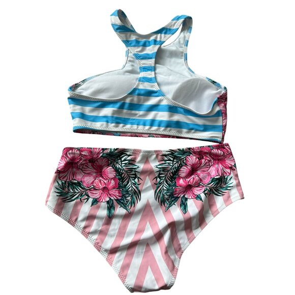CUPSHE Striped Floral Bikini Set Sz M NEW - Picture 6 of 7